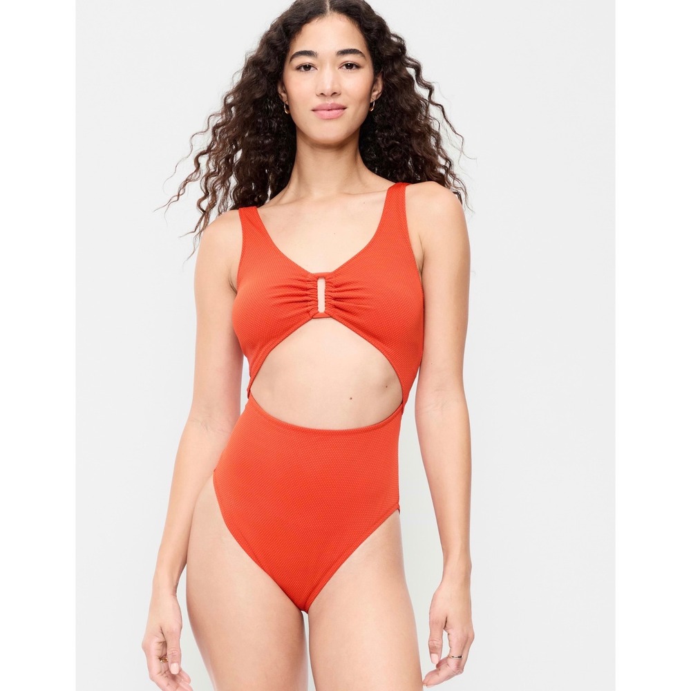 Old Navy Womens Textured Cutout One-Piece Swimsuit Orange Medium